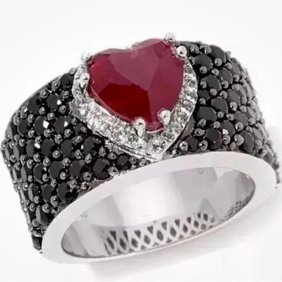 Victoria Wieck Ruby Spinel White Topaz Heart Silver Band Ring Size 7 - Picture 1 of 6